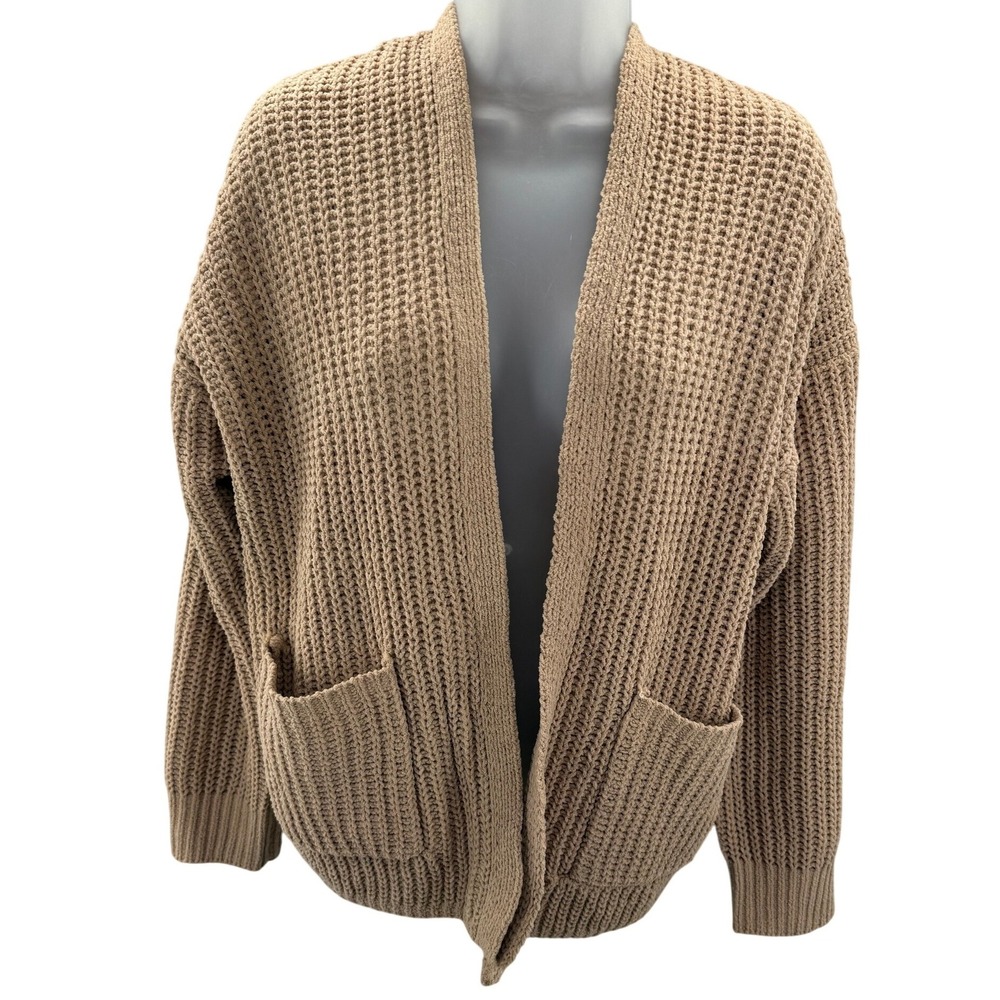 American Eagle Women Tan Chenille Waffle Knit Cardigan Sweater Small NEW